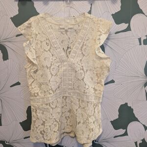 LOFT Vintage Crochet White Cream Floral Blouse